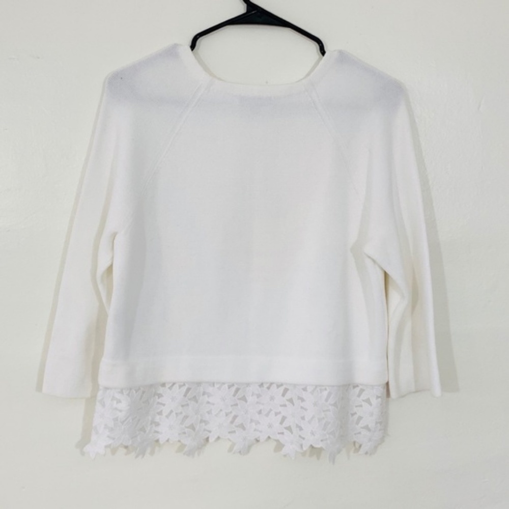 J Crew White Lace Layer Knit Top​ Women’s size small - Picture 2 of 4